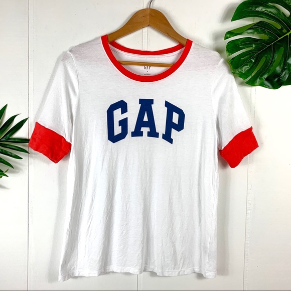 GAP Tops - GAP Red White & Blue Graphic Ringer T Shirt Medium